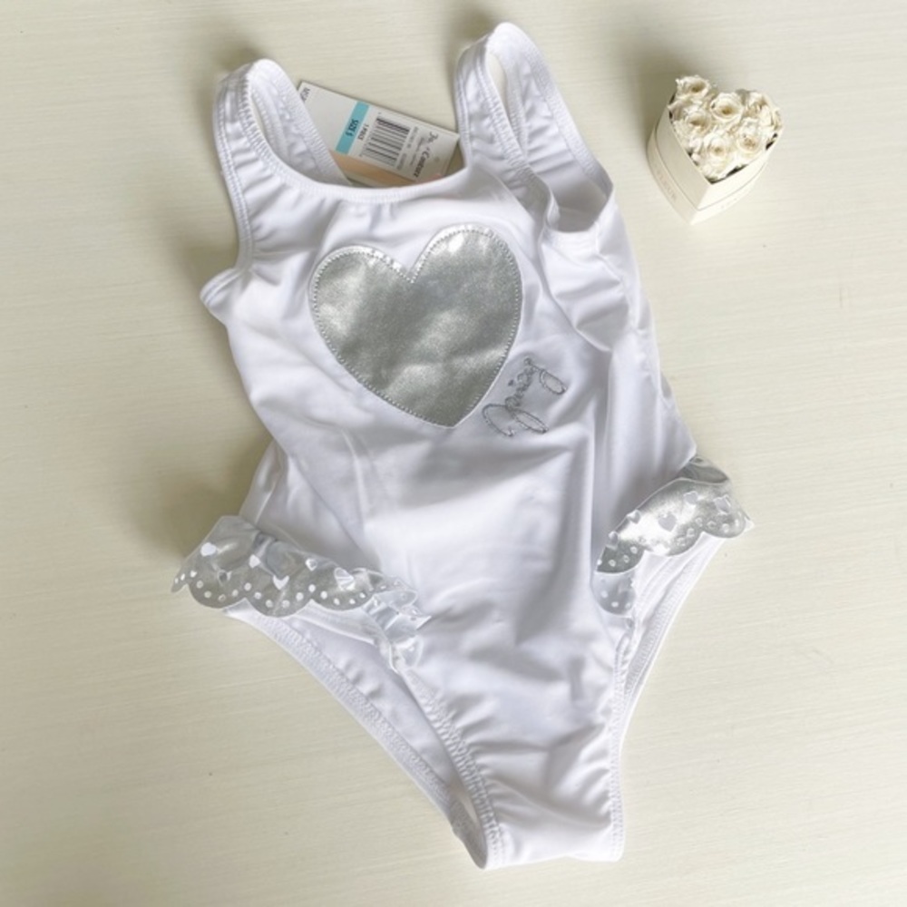 🆕 Juicy Couture Los Angeles Little Girls White & Silver One Piece Swimsuit